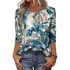 Women's Fashionable Casual Round Neck Three-Quarter Sleeve Printed T-Shirt Top