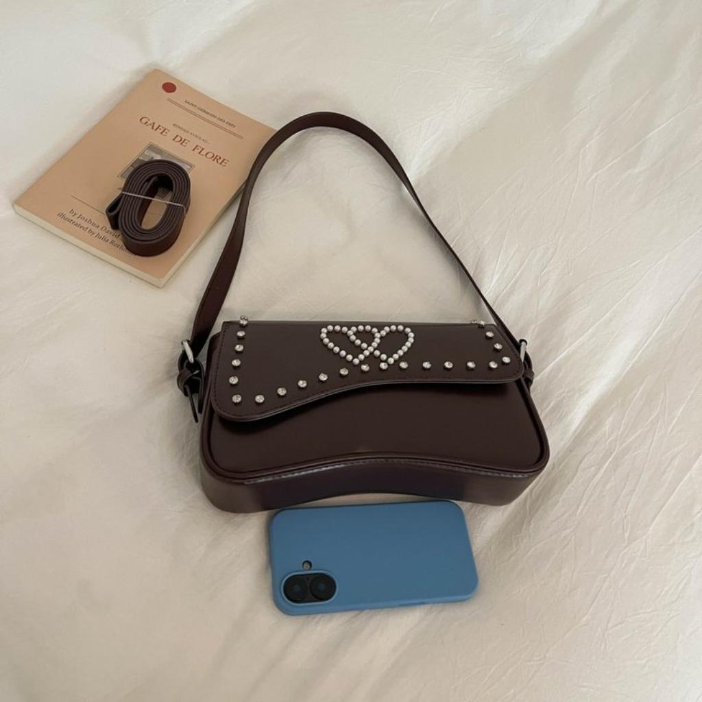 Crossbody Bag Women PU Studded Heart Decoration Daily Commute
