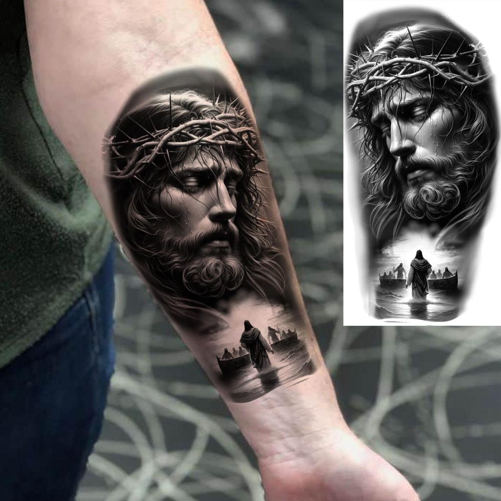 1 lapelis Realistiški Jėzaus Šventosios Motinos Maldos Laikini Tatuiruotės Vyrams Moterims Suaugusiems Ilgai Išliekančios Vandeniui Atsparios Laikinos Netikros Tatuiruotės Lipdukas
