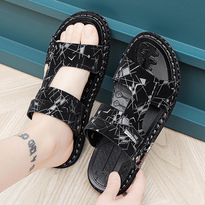 

Тапочки мужские летние трендовые верхняя одежда нескользящие износостойкие спортивные двойного назначения для вождения для отдыха на природе пляжные сандалии 39 чёрный