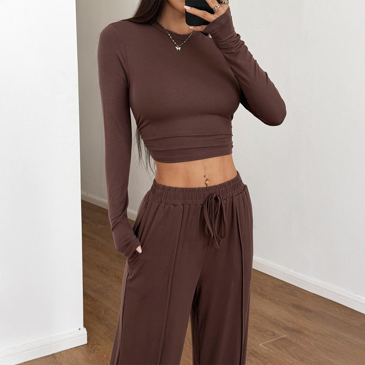 

Женский весенне-летний костюм для йоги и спорта, высокоэластичный, с длинными рукавами и широкими брюками XL коричневый