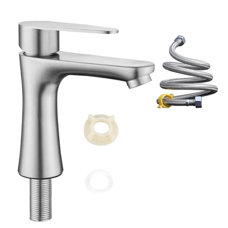 

Single Cold Faucet Water Tap with Hose Single Lever Bathroom Tap Stainless Steels Kitchen Faucet for Outdoor Sink 1