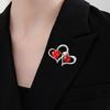 Unique Sturdy Alloy Double Heart Brooch with Rhinestones for Women Unisex Valentines Day and Event Accessories
