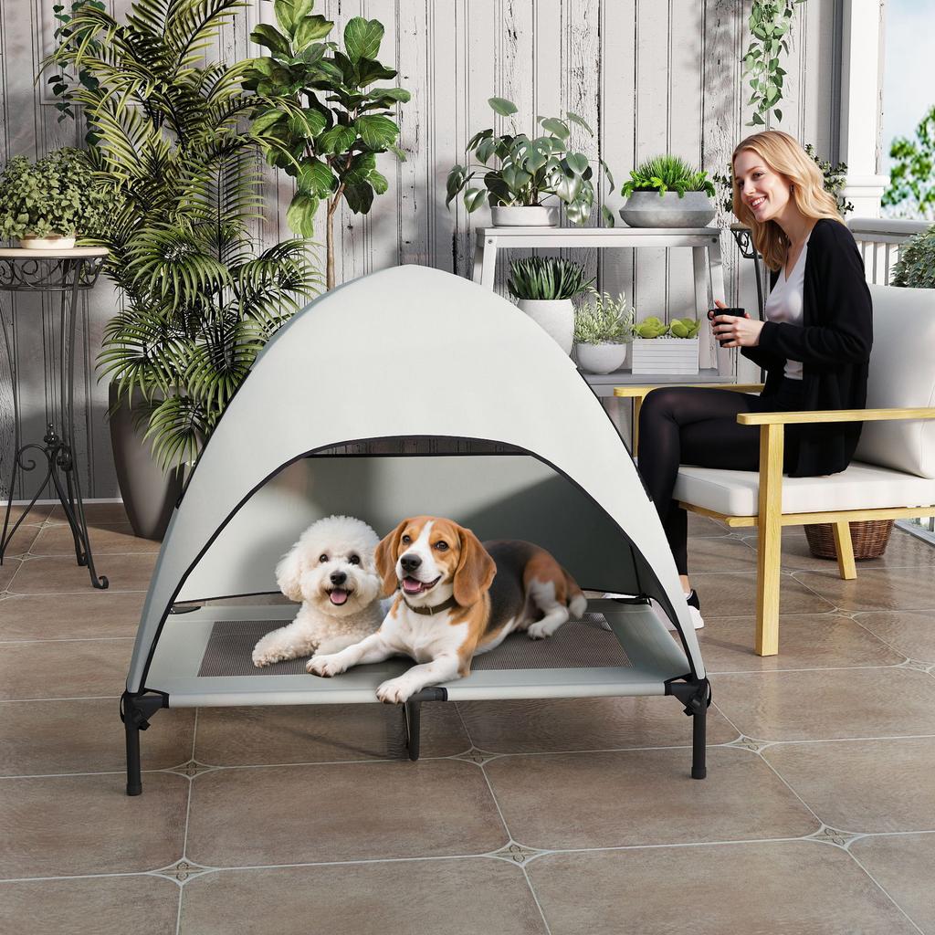 Outdoor Dog Bed with Canopy, Elevated Dog Bed for Large Dogs, 106 X 76 X 99 Cm, Light Grey