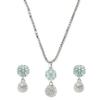 Lindo colgante con aretes en forma de flor con circonitas cúbicas verdes en tono plateado rodiado, conjunto de joyas para niñas y mujeres