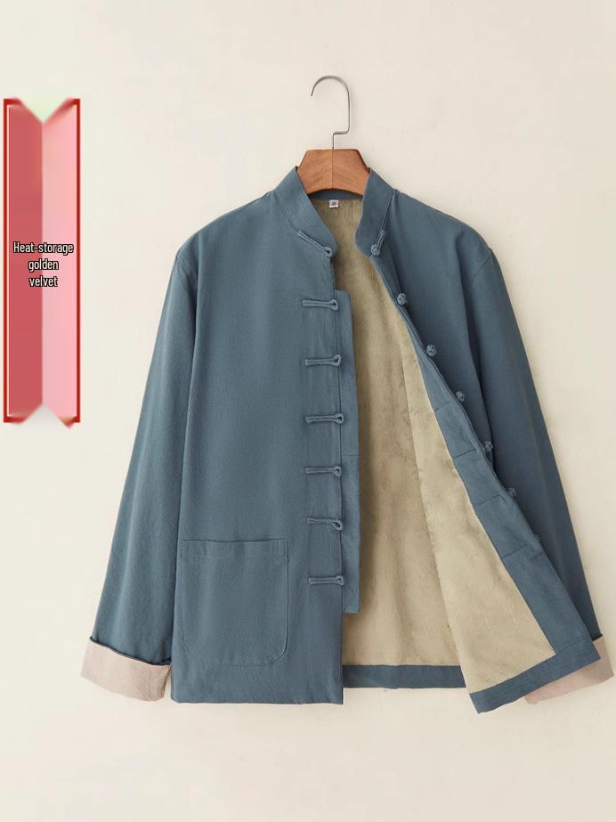 Men's Autumn-Winter Tang Suit: Warm Cotton Linen Long-Sleeve Traditional Chinese Jacket