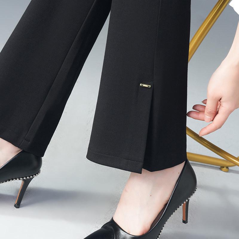 Women's High Waist Slimming Micro Flare Pants, Petite Split Cropped Style for Spring & Autumn - 2026