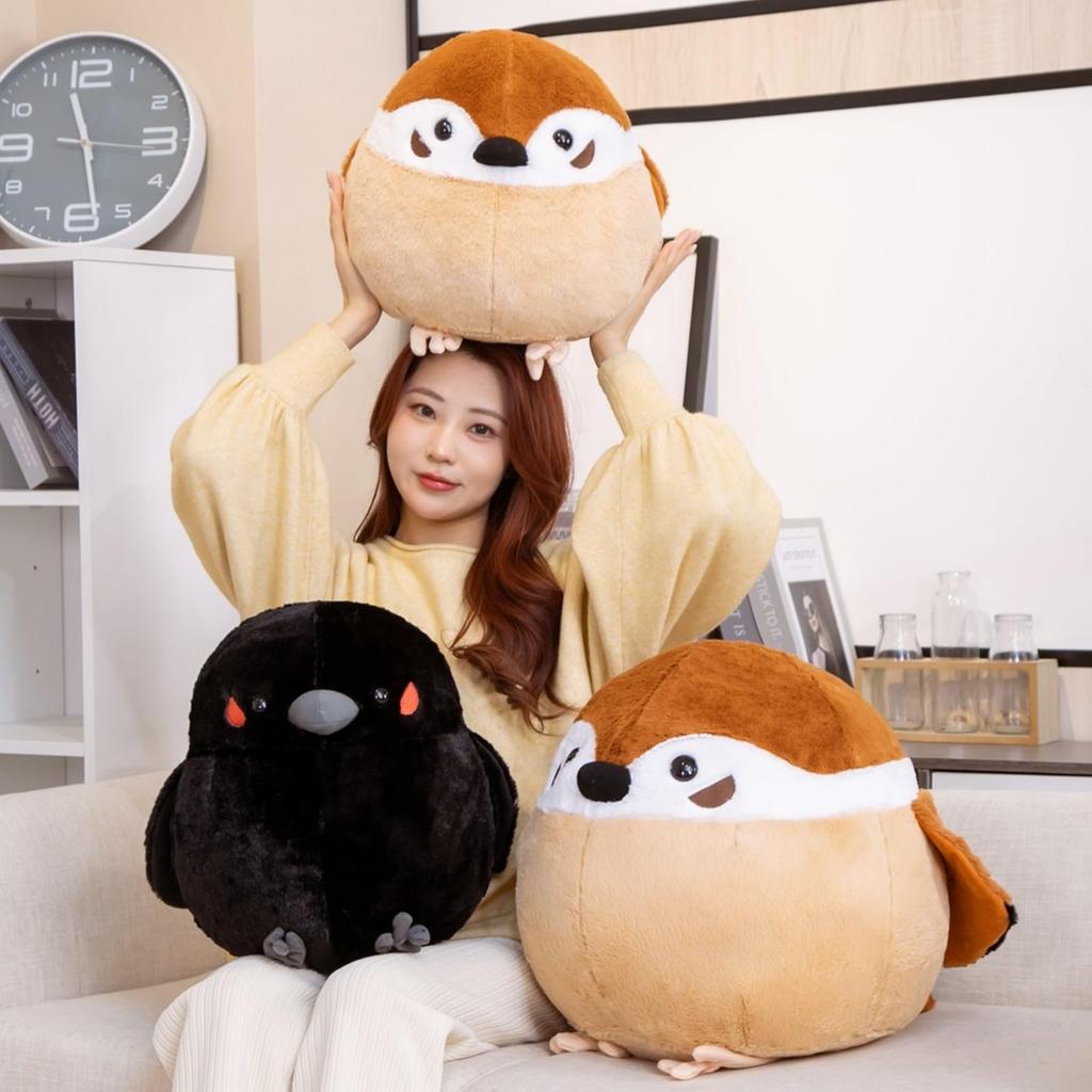 Cute plush fluffy body large black bird plush soft and fluffy lumbar Christmas Halloween nap black crow crow, cushion, pillow, sparrow-themed toy,