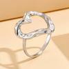 Adjustable Heart-Shaped Stainless Steel Ring with Retro Baroque Design and Irregular Texture