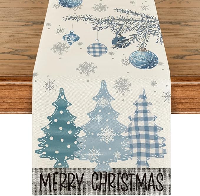 Merry Christmas Red Pine Trees Linen Table Runner Winter Xmas Holiday Party Kitchen Dining Table Decor Navidad Decorations 2025