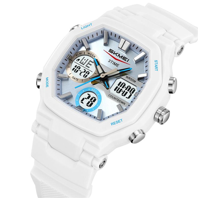 Skmei Unisex Sports Watches with Calendar Analog Digital Display LED Waterproof Three Time Zones 12 24 Hour Alarm Clock Male