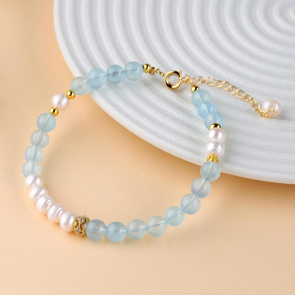 Exquisite Natural Aquamarine & Pearl Bracelet - Petite Luxury Women's Style