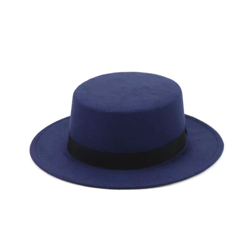 New Artificial Wool Jazz Felt Flat Top Hat Autumn Winter For Women's Felt Wide Brim Fedora Hat Gorros Mujer Invierno Top Hat