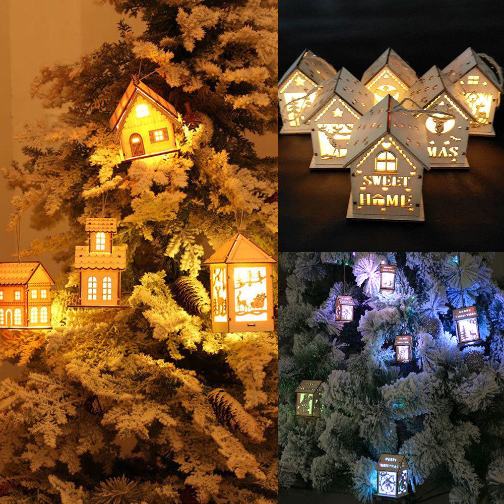 Led Light Wood House Adorable Christmas Tree Hanging Ornaments For Holiday Decor