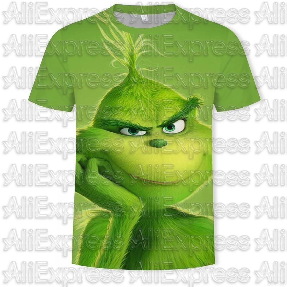 MOTO Cross Border New 2025 Christmas Cartoon Green Fur Monster 3D Printed Men's T-shirt Short Sleeved Christmas Grinch