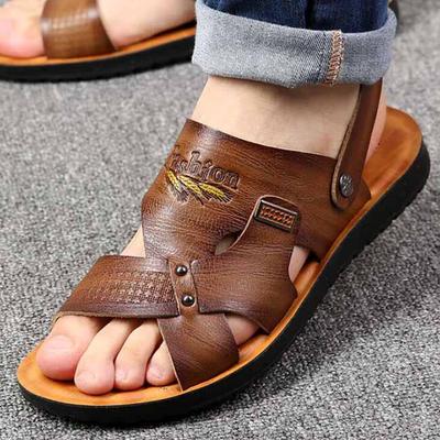 Sığır Derisi Deri Plaj Ayakkabısı Erkek Trend Günlük Erkek Kaymaz Sandalet Erkek Sandalet Terlik