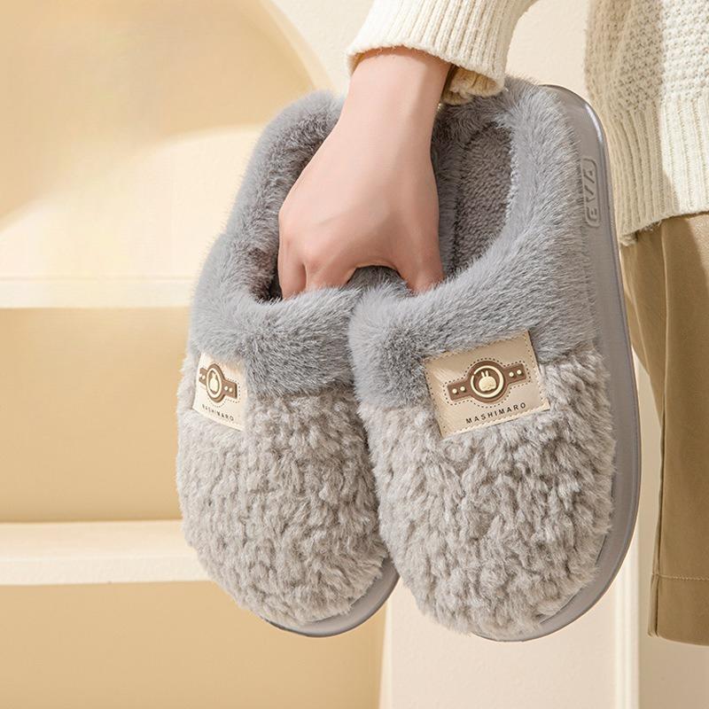 Cotton Slippers for Women's Inner Home, Thick-soled Plush Couple Shoes