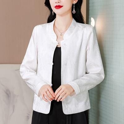 Neuer chinesischer Stil Stehkragen Tellerknopf Frühling und Herbst Modisches Lässiges Jacquard Langarm Oberteil