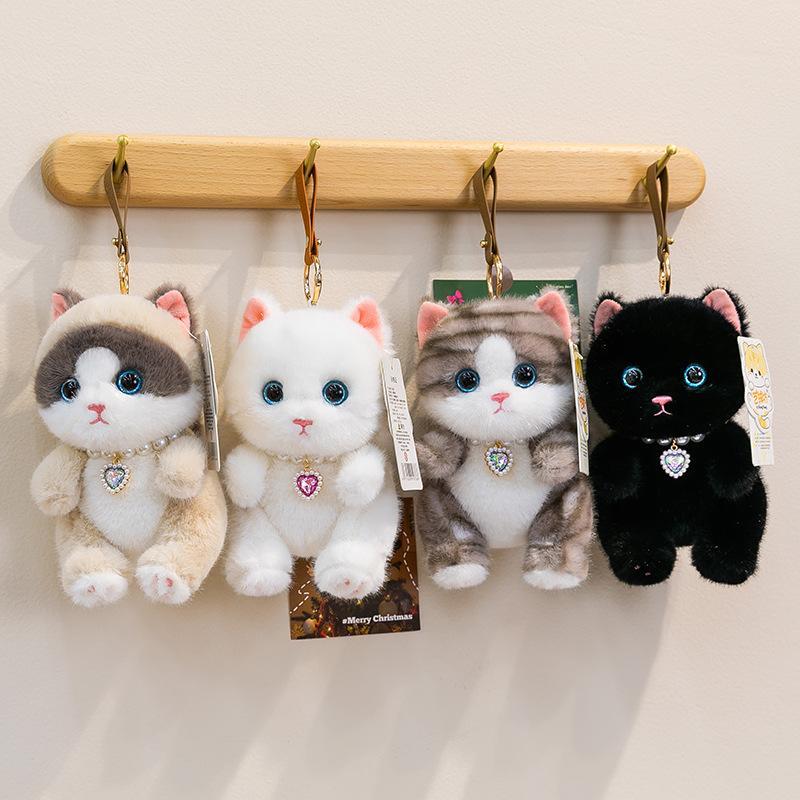 Cute Stuffed Kitty Plush Toy Soft Colorful Cat Animal Doll with Heart Pendant 1Pcs for Bedside Decor Kids Graduation Gift