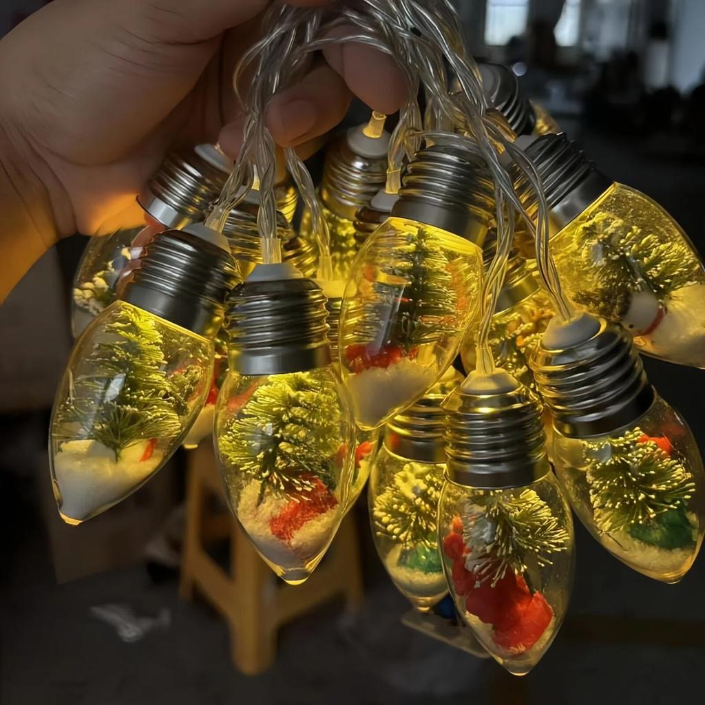 3M 20LED Globe Bulbs String Light with Snow & Cute Ornaments Perfect For Home Patio Fireplace Christmas Xmas Tree Decoration