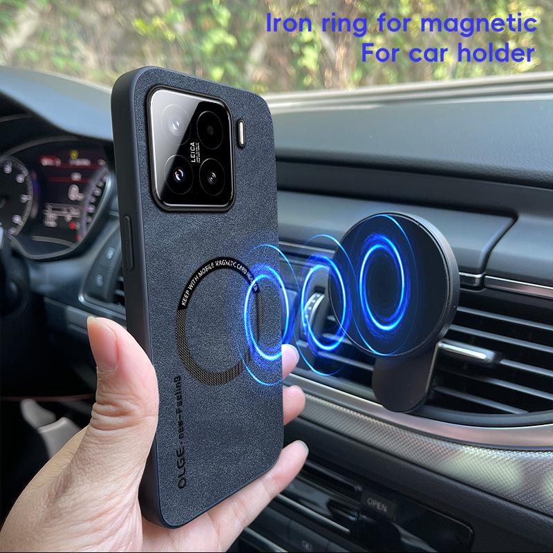 Luxusní kožené pouzdro na telefon pro Xiaomi 14T Pro Magnetické nárazuvzdorné pouzdro pro Xiaomi 15 12T Pro Měkký rámeček pro Magsafe Matný kryt