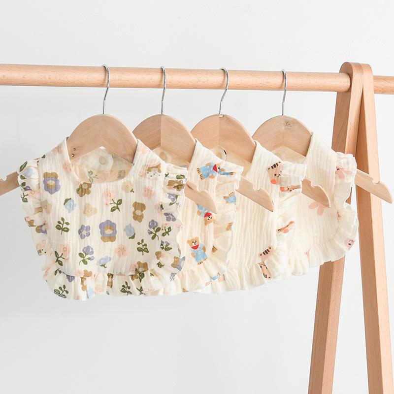 Ruffle Baby Drool Bibs: Pure Cotton Printed Lace Bibs