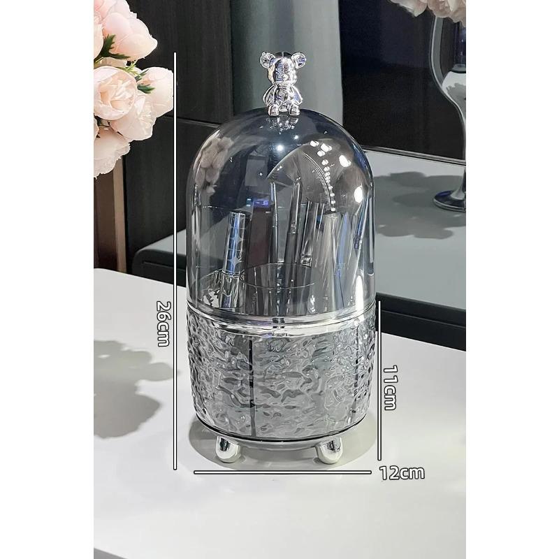 360° drehbarer Make-up-Pinselhalter aus Acryl mit Deckel, transparenter Make-up-Pinsel-Organizer für die Eitelkeit, kosmetische Aufbewahrungsbox, Bad-Arbeitsplatte