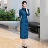 Purple Vintage-Inspired Long Sleeve Qipao Dress Women Slim Fit Wear Stand Collar Design