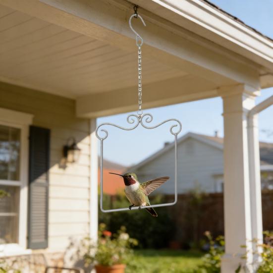 Metal Frame Hummingbird Swings And Perches Outdoor Wild Bird Perch with Wooden Dowel And Hanging Chain for Trunk Lawn Patio Garden