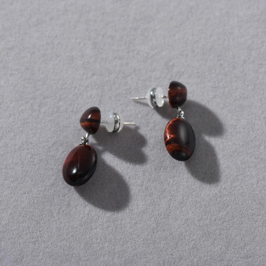 

Classic Simple Agate Ball Stud Earrings 925 Silver Needle Earrings Niche Design Temperament High Sense Retro Earrings