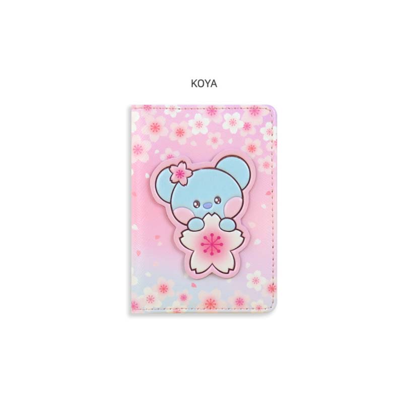 Estuche para tarjetas con parche de cuero oficial de BTS BT21 CHEERY BLOSSOM Auténtico
