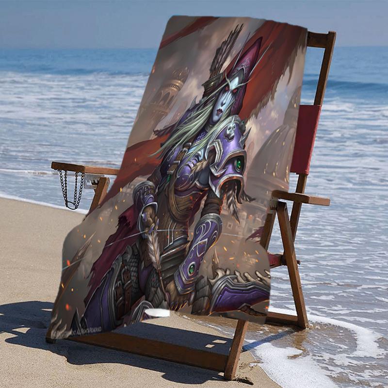 proof beach towel with a World of Warcraft characters5 pattern - soft,absorbent,quick-drying,machine washable - perfect for swimming,camping,bathing