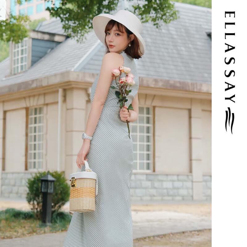 ELLASSAY Women's Elegant Pleated Striped Midi Dress EWB362Y05500