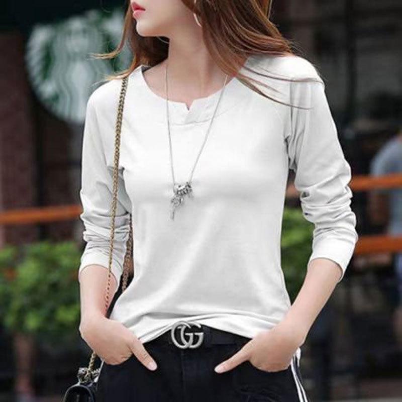 Dámské korejské jarní/podzimní tričko s dlouhým rukávem a výstřihem do V, úzké, 2025 – dostupné v několika barvách