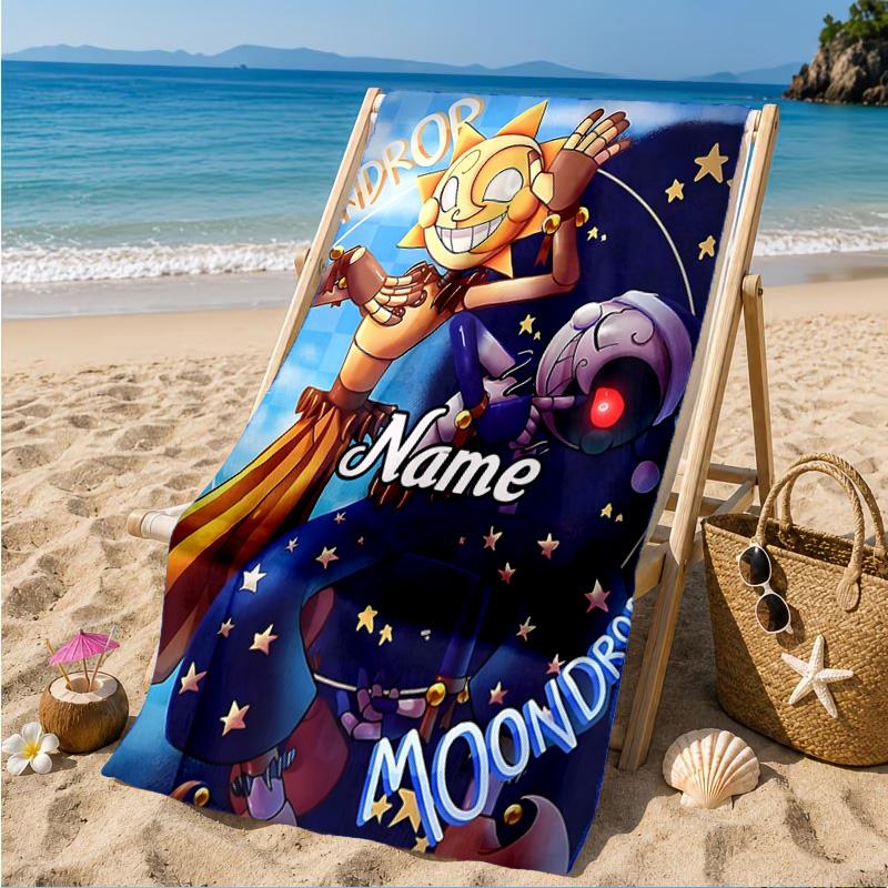 Custom Name Daycare Moon Drop Adventure Heart In Space Adventure Microfiber Beach Towel, Lightweight for Summer Travel, Swimming Pool Fan Gift