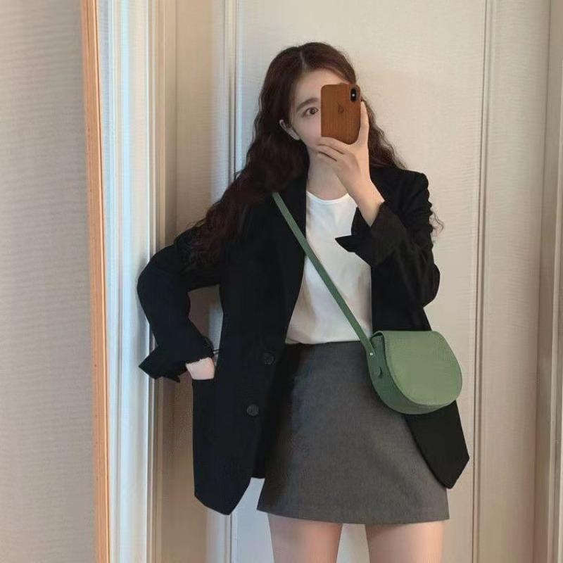 Women Loose Plus Size Korean College Style Casual Blazer Office Work Outerwear