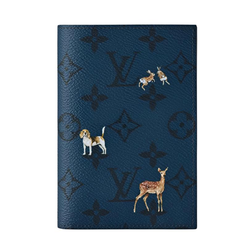 Louis Vuitton Ss26 Animal Combination Print Monogram Forest Coated Canvas Passport Holder Men Accessories Navy-Blue M27052