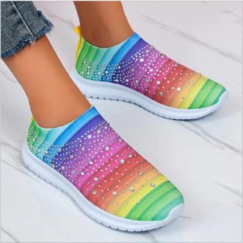 New Wish Large Size Rhinestone Flying Woven Sneakers Mesh Shoes Four-gas Season Sports and Leisure Shoes Women