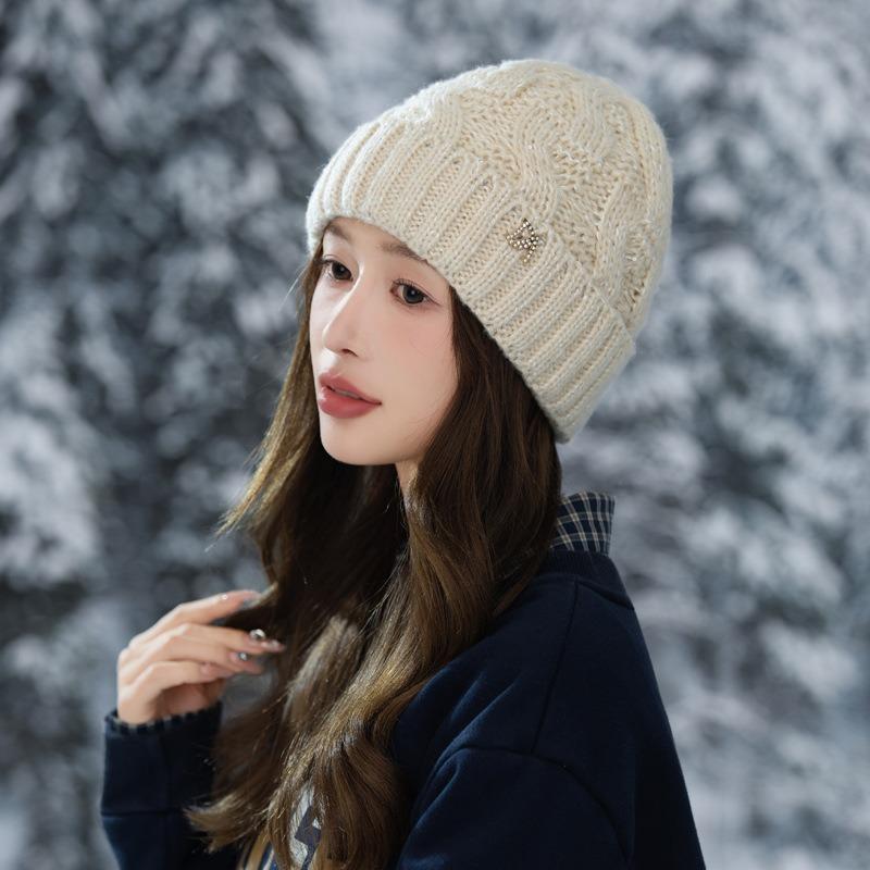 Autumn and winter hats women's fleece thickened rabbit fur knitted hats, ear protectors, warm wool hats, fashionable headgear hats