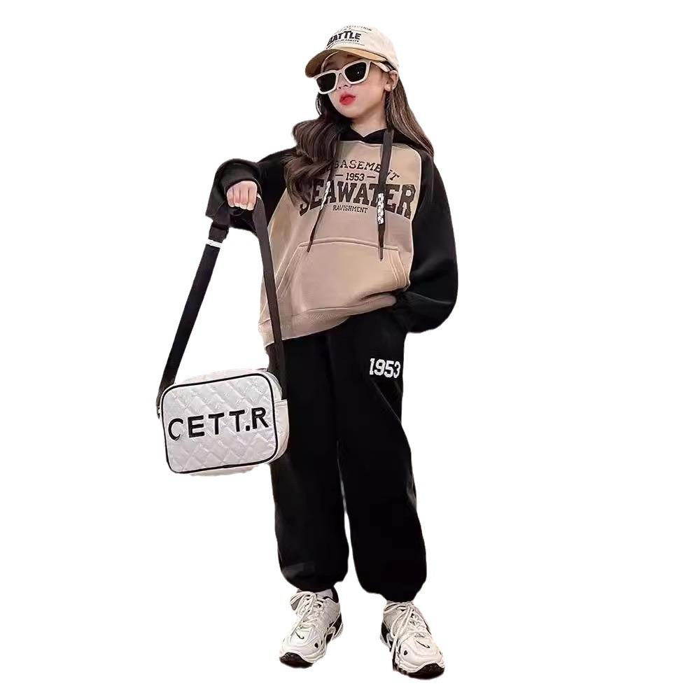 Girls Hooded Sweatshirt Suit 2-12Y Children's Sports Top + Trousers Girls Loose Fashionable Spring and Autumn Clothing