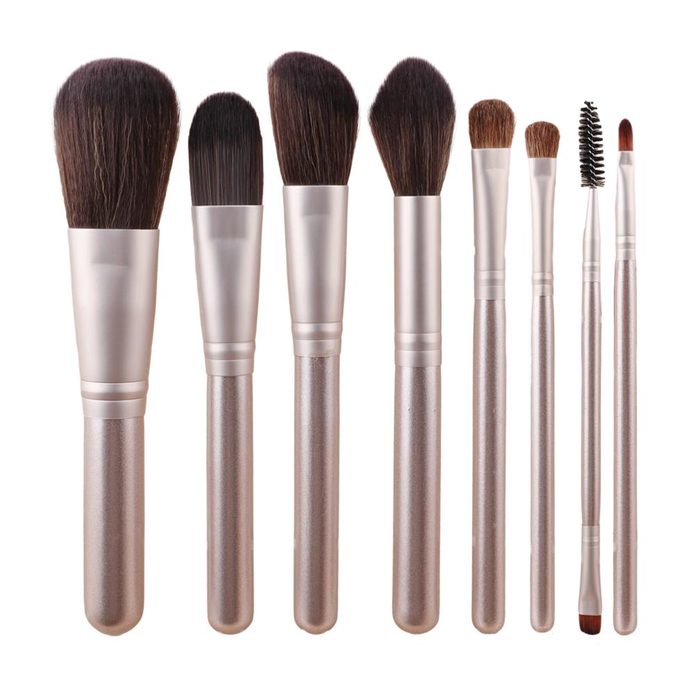 HMU Hot 8pcs Champagne Gold Travel Size Makeup Brushes Set With Travel Case Holder regular size