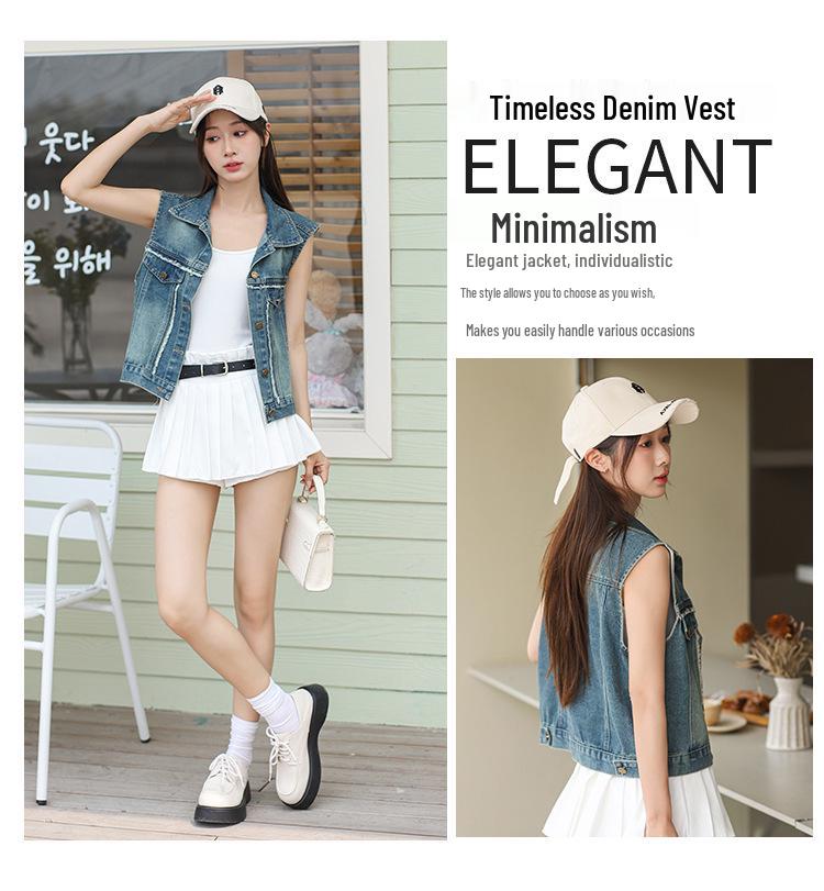Hong Kong Style Retro Frayed Denim Vest – Trendy, Versatile, Loose, Soft, Skin-Friendly