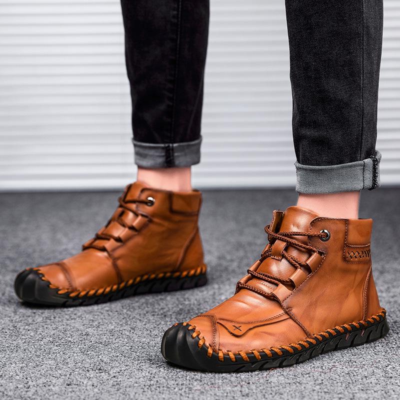 Autumn and winter high-top men's Martin boots men's velvet handmade casual leather boots men's short boots large size