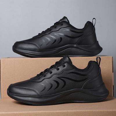 Scarpe da ginnastica in pelle impermeabili di taglia grande, per primavera e autunno, invernali, completamente nere, di sicurezza, leggere