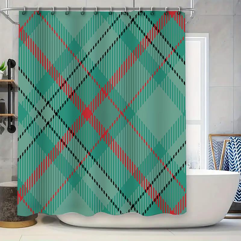 

Plaid Shower Curtain Fabric Waterproof Decoration For Bathtub Modern Design Bathroom Accessories (Teal Red) W60H190(CM)-1 Pcs
