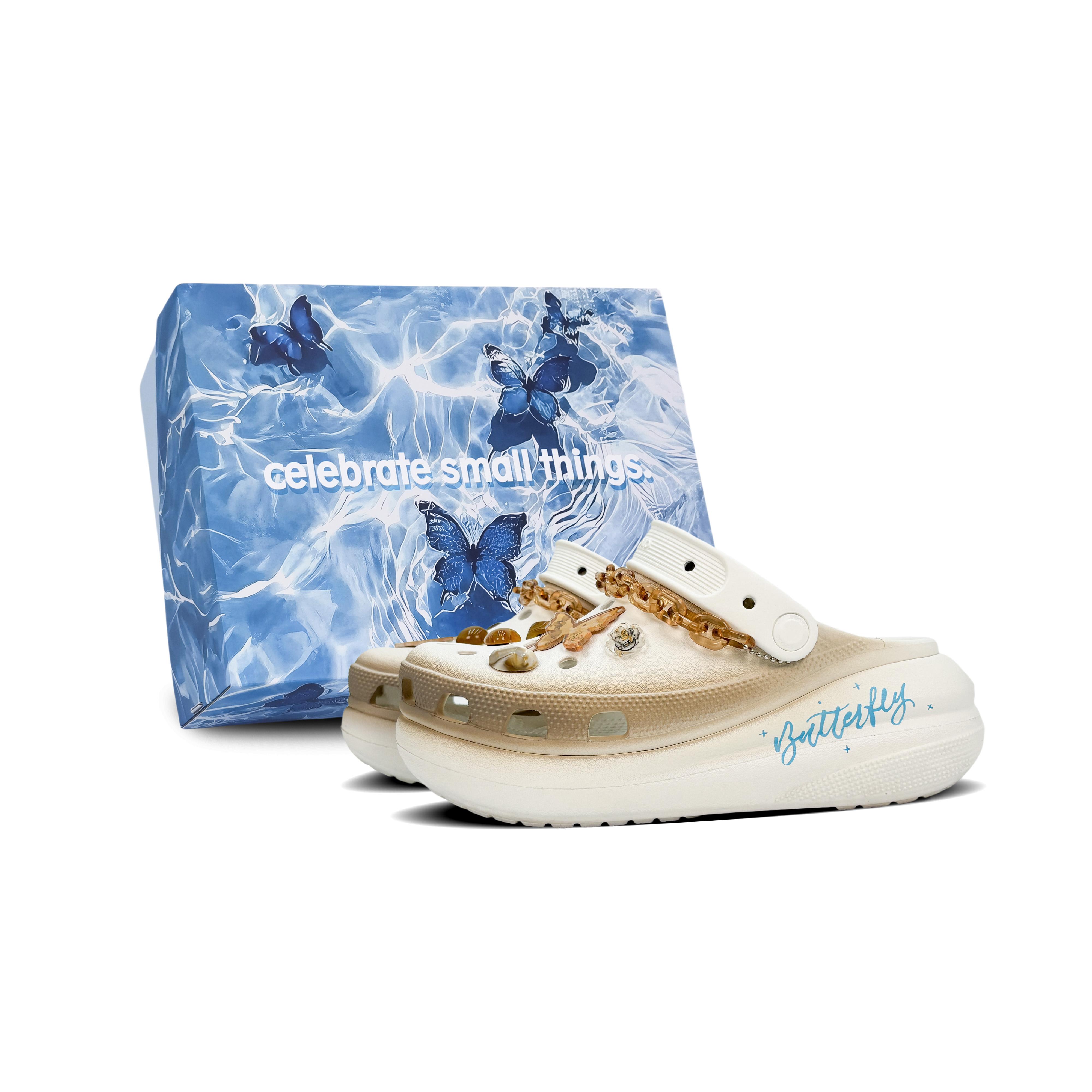 

Crocs Crush Clog EVA Lazy Cat Dead Leaf Butterfly Graffiti Trend Unique Hole Shoes Unisex White Brown Gift Box Model 45-46