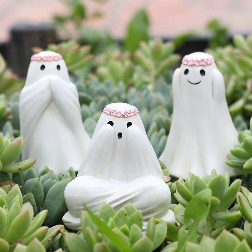 3pcs Resin Floral Haunting Ornaments Cute Ghost Art Sculpture  Haunted House