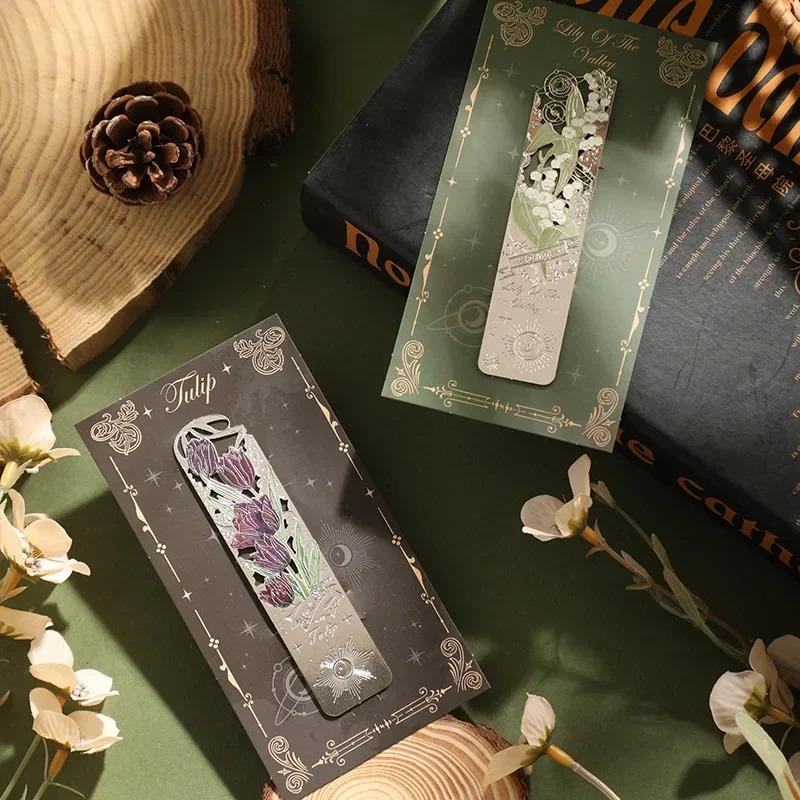 Retro Aesthetic Floral Metal Bookmark Reading Mark Student Hand Account Accessories Office Stationery Gifts Stationery Supplies