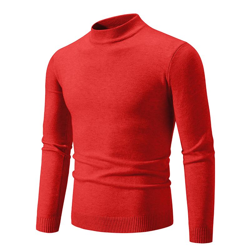 

2026 Autumn Winter Mock Neck Sweater Men Solid Color Pullover Man Half Turtleneck Knitwear Fashion Casual Sweaters Mens Clothing L красный