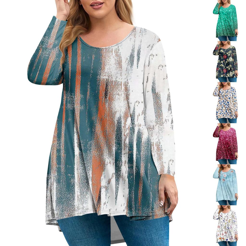 Women's Plus Size Top, Garden Collar Long Sleeved Shirt, Fashionable Floral Print Casual Top